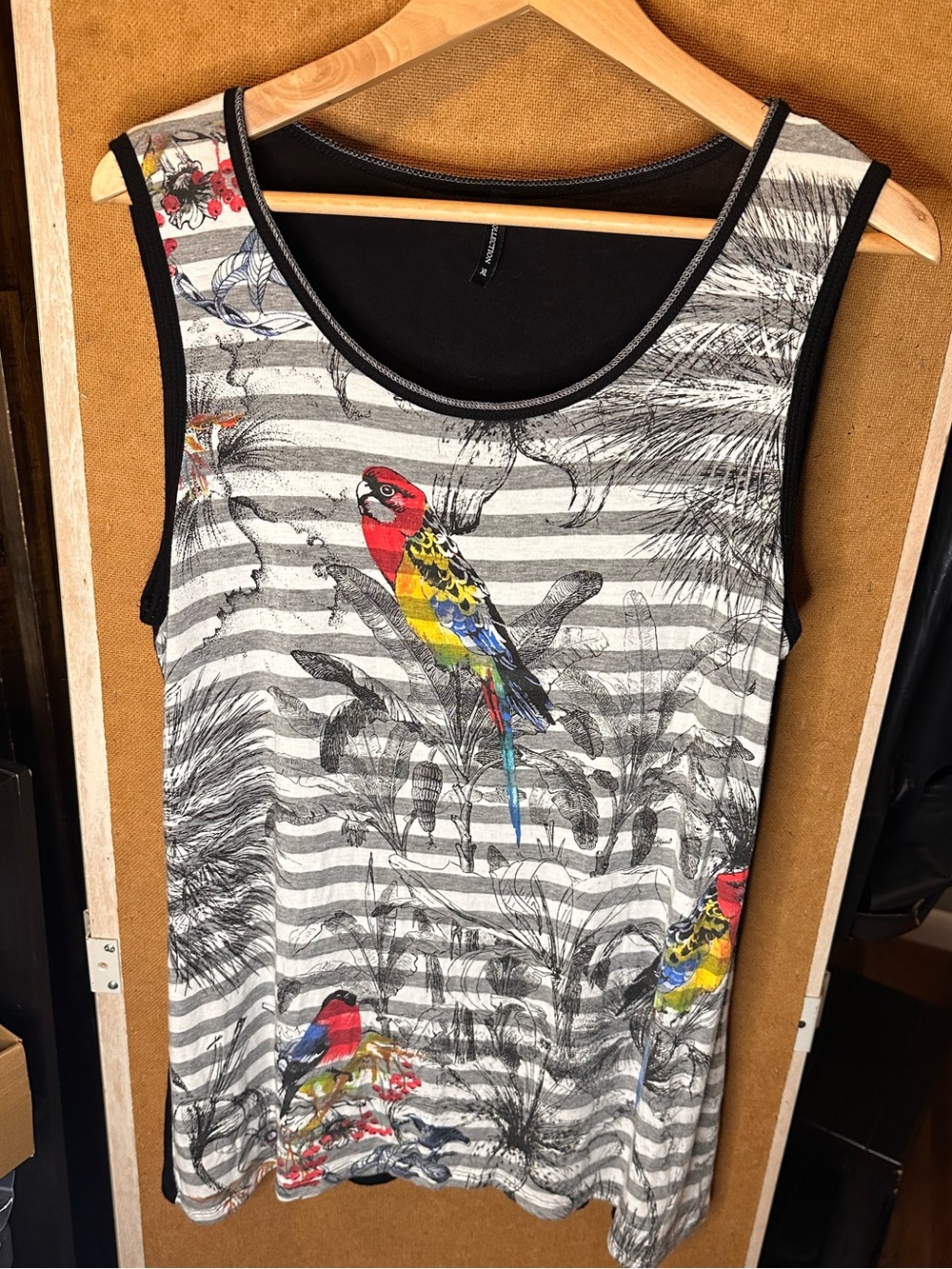 VS Collection Striped Tank Top with Colorful Parrot Print